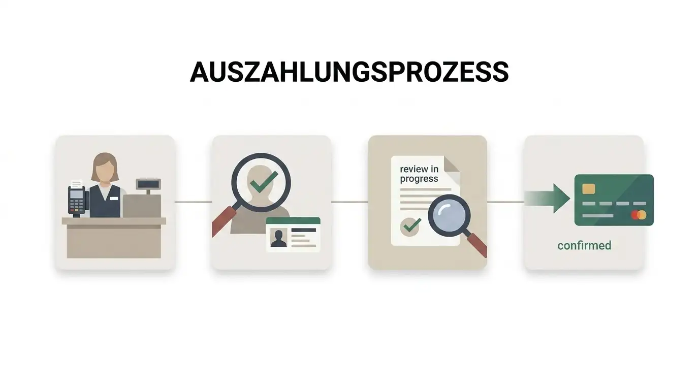 Ablauf einer Pribet Auszahlung von der Zahlungsanforderung bis zur möglichen Identitätsprüfung und Freigabe
